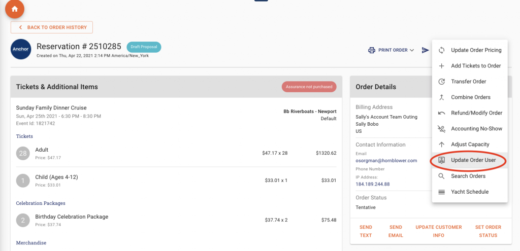 How to update the Order Owner for a Booking – Anchor
